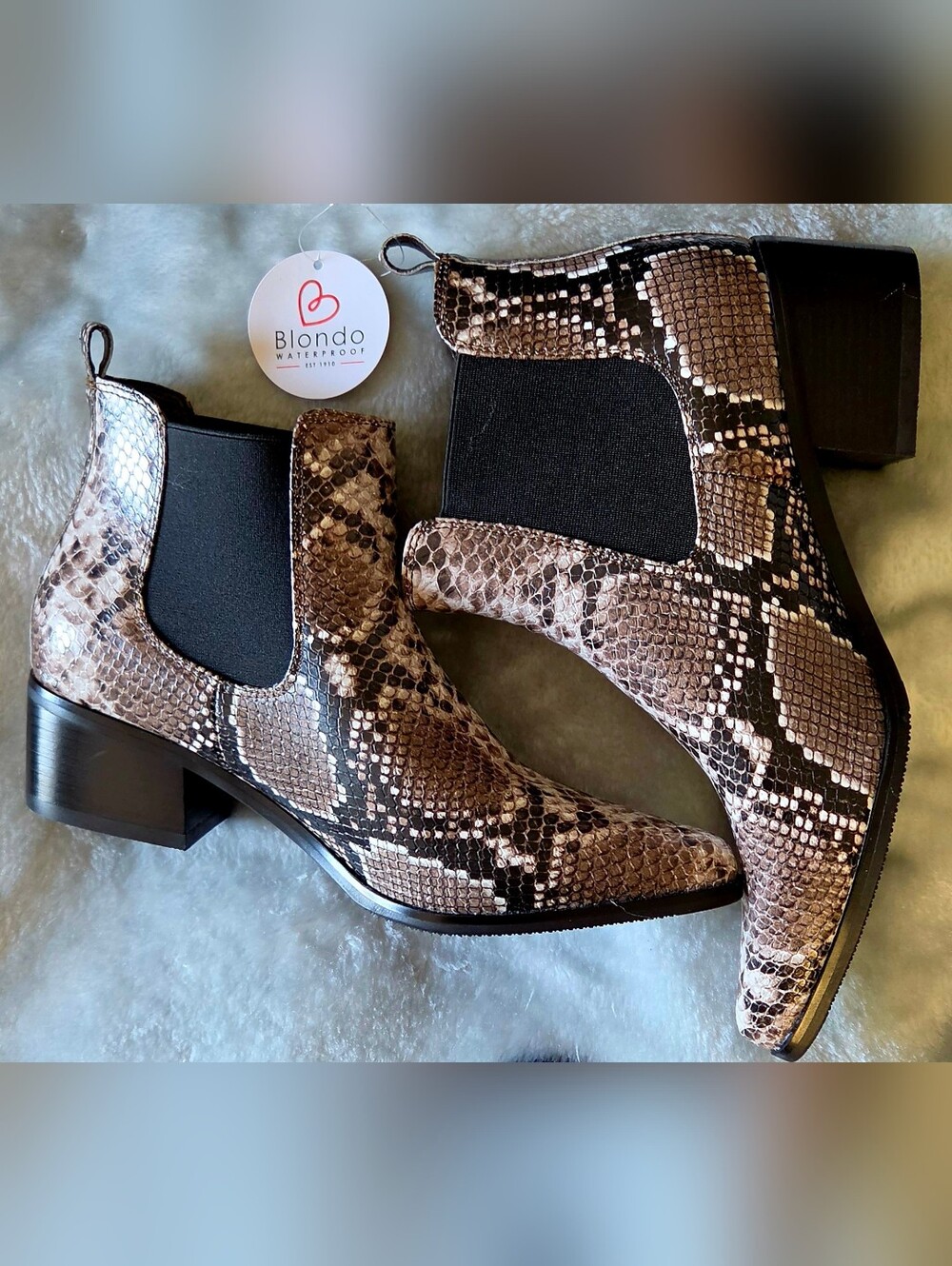Blondo Leather Brown Snake-Print Chelsea Booties